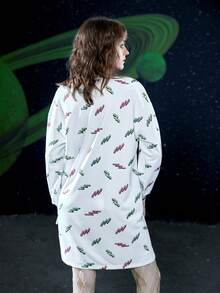 Rick and Morty X SHEIN 休閒卡通圖形下垂肩寬鬆連衣裙，春秋兩季款式 - 彩色 - 查看 2