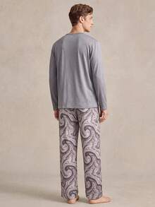 EverLounge Lässiges, bequemes, minimalistisches 2 Stücke Loungewear-Set mit Langarm für Herren, geeignet für Outdoor-Tragen - Hellgrau - Übersicht 2