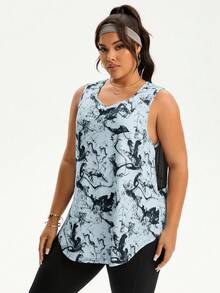 SHEIN Rhythm Era Plus Size Colorblock Patchwork Print Sports Tank Top - Multicolor - View 5