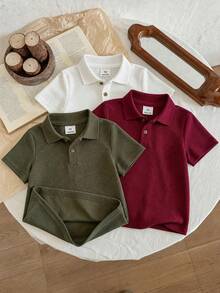 LMoss Kids 小男孩 3件裝 素色短袖鈕扣休閒 Polo 衫 - 彩色 - 查看 7