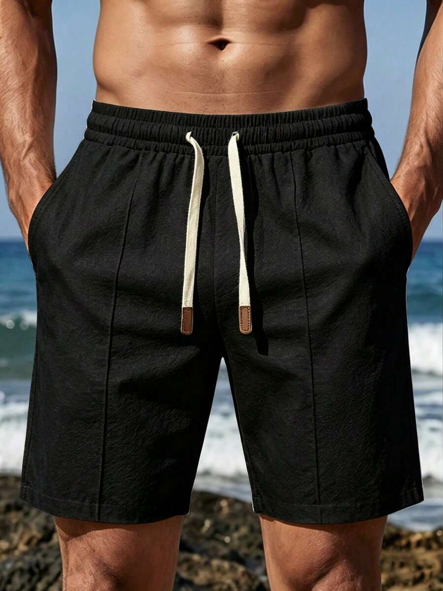 VENTUSAIL 男士夏季休閒百搭純色短褲 - 黑色 - 查看 1