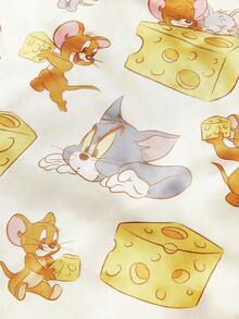 TOM & JERRY X PETSIN 1件聯名款時尚黃色緞面寵物襯衫，可愛卡通印花，舒適無彈力版型，尺碼準確，透氣夏季上衣，適合貓咪和小狗，適合日常穿著或可愛出遊 - 黃色 - 查看 5