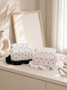 Joivida 1 Polka Dot Ruffle Satin Tissue Cover Rectangular Tissue Box Sleeve Tabletop Decor Modern Aesthetic Minimalist Bedroom Shelf Decor Entryway Mantel Decor For Apartment Vanity Artistic Home Accent - default - View 12