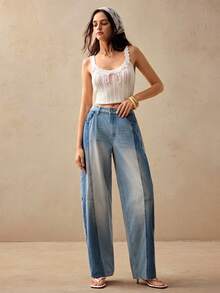 Willow Rêve Women's Fashion Versatile Button Pocket Denim Jeans Streetwear Y2k Summer Teacher Pants Everyday Going Out Light Blue - Blue - View 6