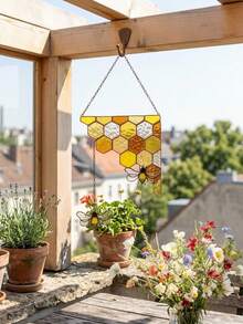 Cirelle 1 pieza Atrapasol de vidrio teñido con diseño de panal de abeja y abeja, panel colgante para ventana, decoración de pared, adorno de acrílico amarillo con cadena para cocina, esquina de ventana, jardín y decoración del hogar - Multicolor - Ver 5
