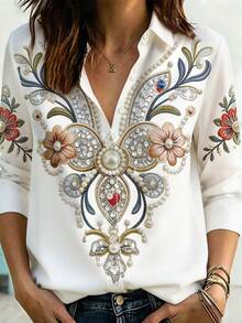 EMERY ROSE Women's Blouses & Shirts, Floral Print, Romantic Summer Shirts, Gifts For Women Fall - Multicolor - View 3