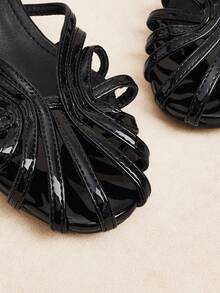 Rosivie Women's Round Toe Fashion Cross-Strap T-Heel Sandals - Black - View 3
