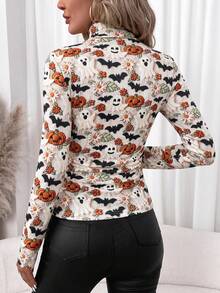 SHEIN Clasi 女款全身印花修身百搭日常長袖T恤 - 彩色 - 查看 2