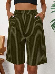 Aveloria Modichic Striped Slant Pocket Bermuda Suit Shorts  - Green - View 3