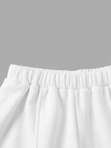 SHEIN Girlism Tween女孩秋冬休閒抓絨內裡加厚運動衫套裝，紐約市印花寬鬆圓領落肩長袖套頭運動衫搭配同款印花百褶寬腿直筒運動長褲，2件式運動風運動衫套裝，白色 - 白色 - 查看 5