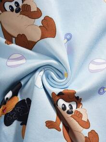 LOONEY TUNES X SHEIN Baby Boy Cartoon Print Short Sleeve Top And Shorts Casual Daily Home Sleepwear Set - Blue - View 7