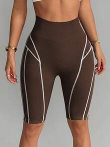 Slayform Slayform Colorblock Seamless SportsBermuda Shorts - Coffee Brown - View 4