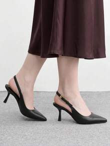 CUCCOO BIZCHIC 女款時尚黑色優雅側扣性感尖頭slingback高跟單鞋，適合通勤、約會、派對、婚禮、假日與度假 - 黑色6 - 查看 4