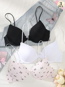 LustreForm Casual Minimalist Push-Up Front Closure Underwire Bra 3 Pieces Set For Women - Multicolor - View 1