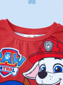 SHEIN | PAW Patrol 小男孩可愛卡通印花圓領T恤與短褲套裝 - 紅色 - 查看 7