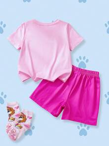 SHEIN | PAW Patrol 两件套休闲男童睡衣，圆领短袖上衣和短裤，舒适套装 - 彩色 - 查看 2