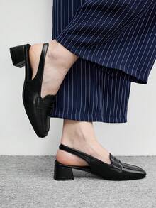 CUCCOO BIZCHIC 女款方頭粗跟黑色時尚極簡後扣帶樂福鞋，百搭舒適通勤鞋，適合度假與外出 - 黑色2 - 查看 5