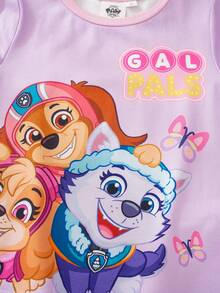SHEIN | PAW Patrol Young Girl Letter Print Round Neck Short Sleeve T-Shirt And Casual Shorts Pajama Set - Mauve Purple - View 4