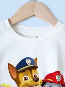 SHEIN | PAW Patrol 小男孩卡通印花短袖T恤與短褲套裝 - 白色 - 查看 3