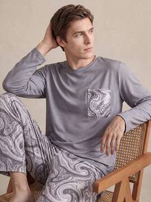 EverLounge Lässiges, bequemes, minimalistisches 2 Stücke Loungewear-Set mit Langarm für Herren, geeignet für Outdoor-Tragen - Hellgrau - Übersicht 4