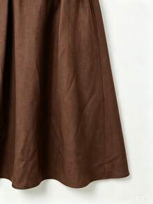 Celisse Women's Button-Front Cinched Waist Metal Buckle Tie-Front Midi Dress, Elegant Commuter Party Style For Spring And Autumn - Brown - View 4