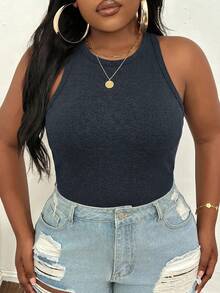 Slaydiva Plus Size Summer Casual Versatile Tank Top - Blue - View 7