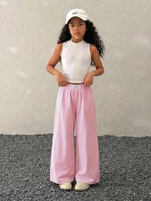Tween Girl Tween Girls Spring/Summer Streetwear Graphics Pink Baggy Straight Pants - Baby Pink - View 4