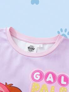 SHEIN | PAW Patrol Young Girl Letter Print Round Neck Short Sleeve T-Shirt And Casual Shorts Pajama Set - Mauve Purple - View 3