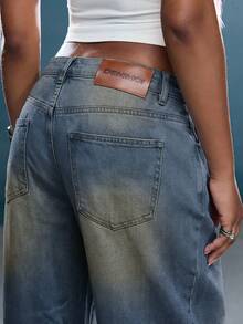 Denimoi Denim Verbiage Washed Straight Leg Jeans Fashionable Streetwear Statement Jeans Washed Jeans - Medium Wash - View 13