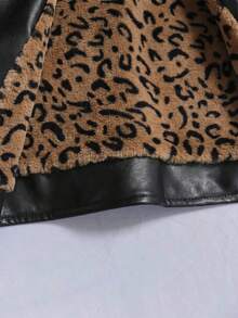 SHEIN Clasi 女款豹紋內裡PU皮革長袖前拉鍊夾克 - 黑色 - 查看 7