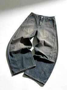 ROMWE MEN Street Life Spring Casual Men'S Fashion Loose Fit Jeans With Belt Loops - Blue - View 1