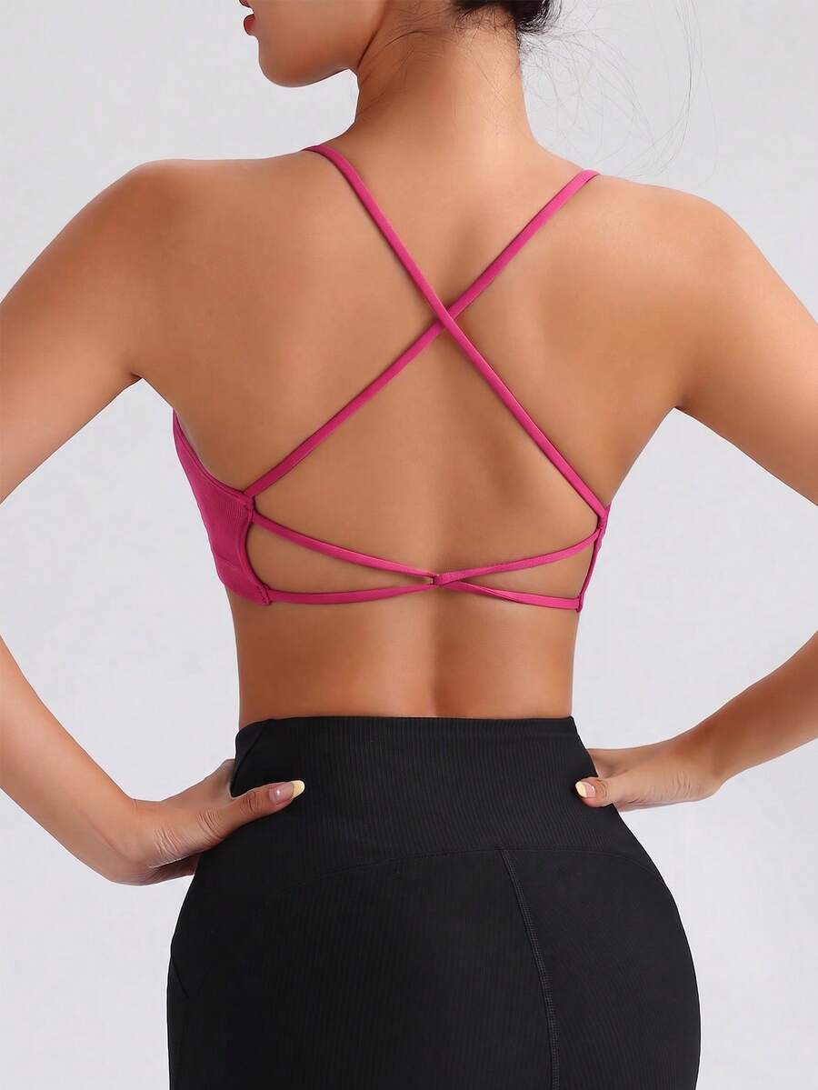 SHEIN Sports 女款素色休閒日常無縫運動內衣 - 玫紅色 - 查看 1