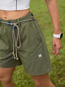 In My Nature Women's Solid Color Casual Versatile Daily Outdoor Shorts - Army Green - View 2