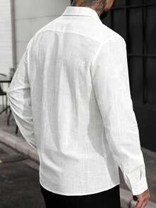 Manfinity CasualCool 男士輕商務風百搭白色棉質紋理長袖襯衫，成熟休閒通勤百搭辦公穿搭 - 白色 - 查看 2