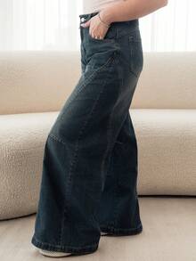 Ximena Robles Ximena Robles Celana Jeans Longgar Wanita Kasual Model Vintage dengan Potongan Lebar untuk Musim Gugur - Biru - View 6