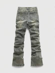 ROMWE MEN Street Life Jeans acampanados con bordado de letras desgastados para hombre - Azul - Ver 2