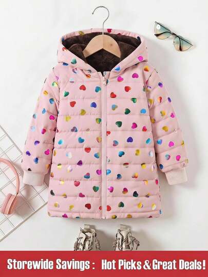 SHEIN Young Girl Zip Up Hooded Plush Lined Padded Coat Young Girl Coatkids Girl Coatskids Girl Winter Jacketkids Black Coat Fall