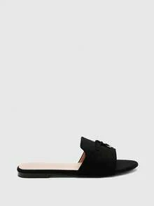 CUCCOO BIZCHIC Sepatu Wanita, Hitam, Tekstur Suede, Sandal Datar Klasik, Nyaman dan Serbaguna di Musim Panas, Cocok untuk Perjalanan ke Kantor atau Sehari-hari - Hitam 1 - View 2