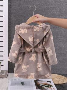 Thick Flannel Soft Cute All-Over Bear Print Pajamas Loungewear Autumn Winter - Brown - View 3