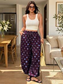 Vionelle Plus Size Women's Casual Traditional Bohemian Boho Elegant Harem Pants, Powder Blue Trousers, Daily Wear Vacation Wedding Guest Long Pockets Autumn - Multicolor - View 9