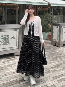 Bijouette 大尺碼女款波點簡約可愛甜美風休閒優雅度假細肩帶洋裝，適合約會與約會之夜，滿版黑白配色夏季款 - 黑與白 - 查看 1
