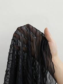 Soleia 大尺碼女款杏色紋理針織網紗前開襟綁腰喇叭袖上衣 - 黑色 - 查看 9