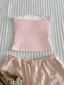 SHEIN 热销新品：清新少女风印花字母露脐吊带背心，挂脖式设计，无肩带款式，春夏百搭日常单品 - 彩色 - 查看 2