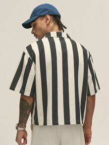 STYNVO Men's Letter Print Striped Casual Versatile Daily Wear Shirt - Black - View 2