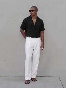 Manfinity BRENVOR Loose Fit Men Solid Half Button Shirt - Black - View 5