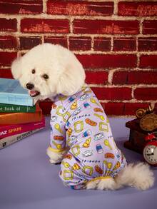 FRIENDS X PETSIN 1pc Purple Fun Coffee Key Full Print Pet Jumpsuit, Skin-Friendly Breathable Anti-Shedding With Wrapped Edge & Wrist Protection, Great For Cozy Indoor Days Or Fun Outdoor Trips - Multicolor - View 2
