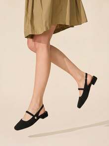 CUCCOO BASICS 女款時尚平底瑪麗珍鞋 繫帶基礎簡約通勤上班鞋 露跟 Slingback - 復古黑 - 查看 6