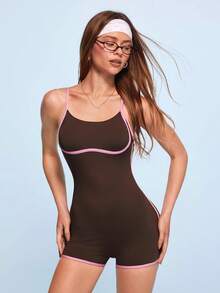 SHEIN Sovereign Charm 女款拼色休閒日常穿著細肩帶運動連身褲 - 彩色 - 查看 11
