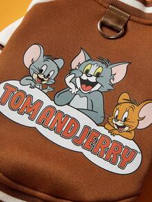 TOM & JERRY X PETSIN 1 قطعة سترة للحيوانات الأليفة باللون الخاكي، عامة للقطط والكلاب، بتصميم جميل، بياقة البيسبول، مريحة ودافئة، ملابس أليفة عصرية - كاكي - مشاهدة 8