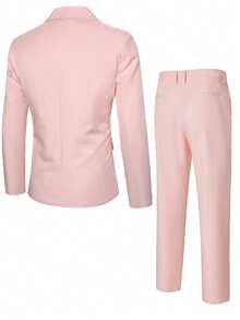 Calvornis Men's Contrast Color Lapel Jacket & Pants Suit Set - Baby Pink - View 2